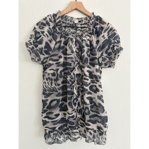 Jennifer And Grace Top Gray Animal Print Semi Sheer Elastic Neck & Waist Large